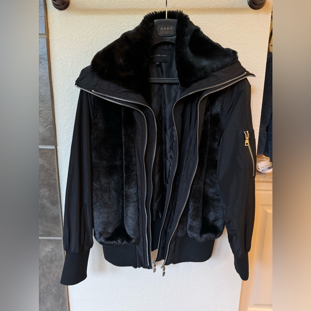 Front Row Shop Faux Fur Bomber with Double Zipper